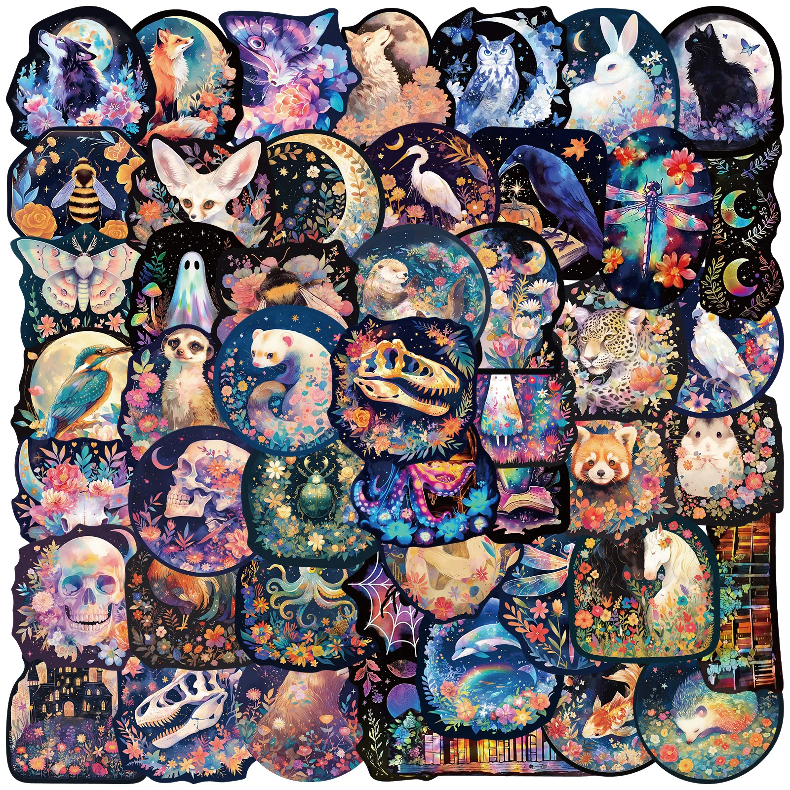 50PCS Tier Blumen Graffiti Aufkleber Laser Stil Cartoon Dekoration Kinder Spielzeug DIY Kühlschrank Gepäck Laptop Gitarre Auto Fahrrad Aufkleber