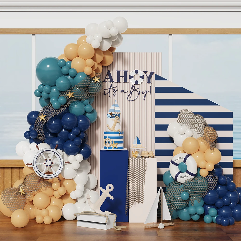 

149 шт., морские парусиновые тематические воздушные шары, гирлянда, арочный комплект, темно-синий кожаный латексный шар, детский душ, день рождения, свадьба, товары для Globos