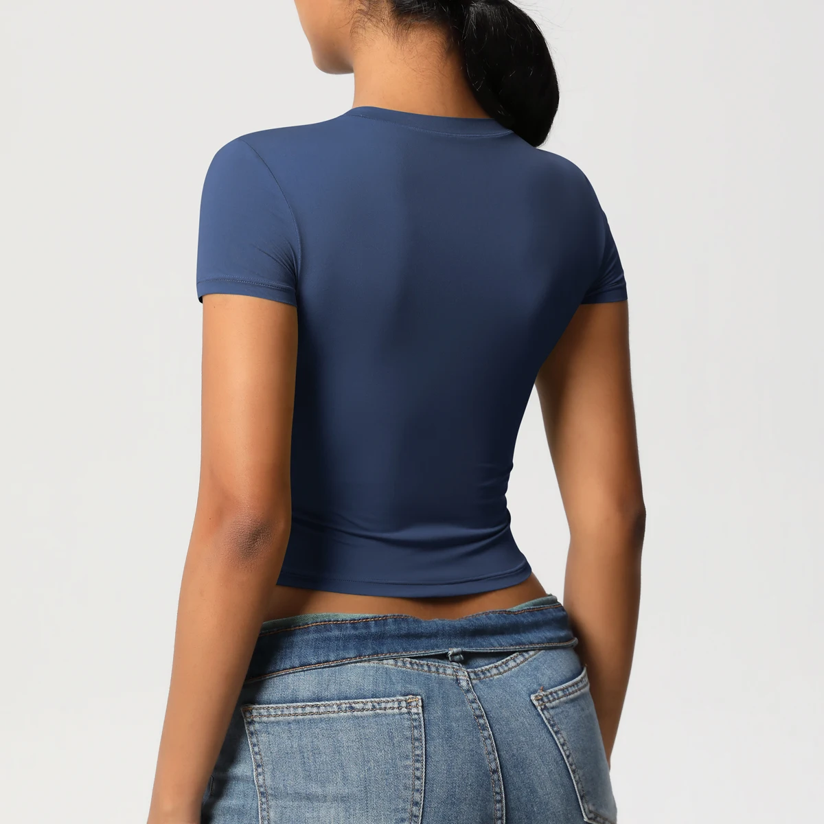 Frauen Sport Shirt Kurzarm Gym Top Workout Kleidung Hohe Elastische Active Wear Femme Lauf Zubehör Fitness T-shirt – Detail 13