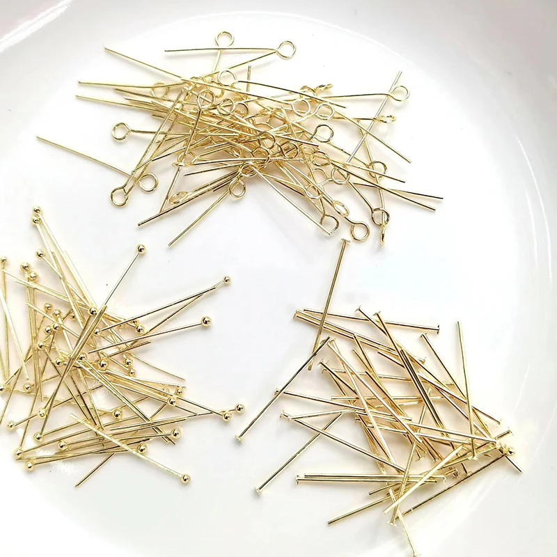 Round Ball Eye Flat Head Pins for Beads Copper Diy Jewelry Findings 14k 18k Gold Color Plated Jewellery Making Supplies