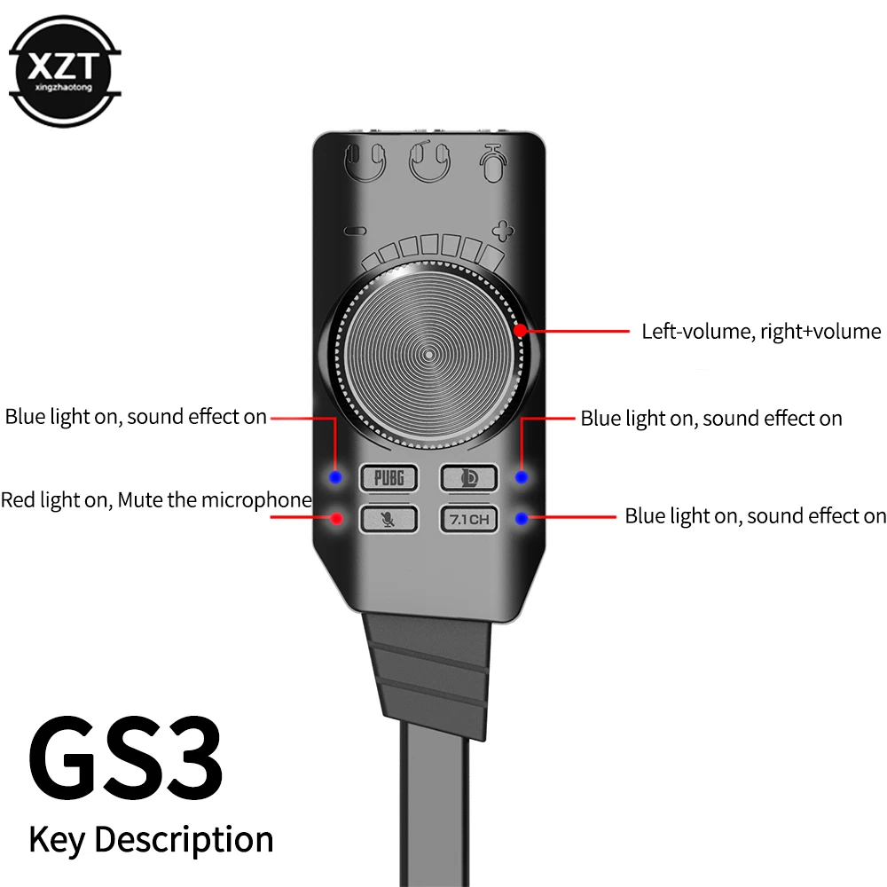 7.1 Channel External USB Computer Game Sound Card for PUBG Gaming External Audio Card 3.5mm USB Adapter Plug and Play PC Laptop