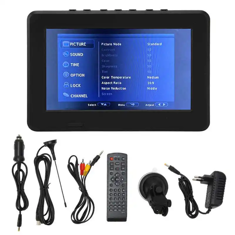 7 Inch 100-240V Portable TV HD LED Digital Portable Television Video Player with Built in Rechargeable Battery EU Plug