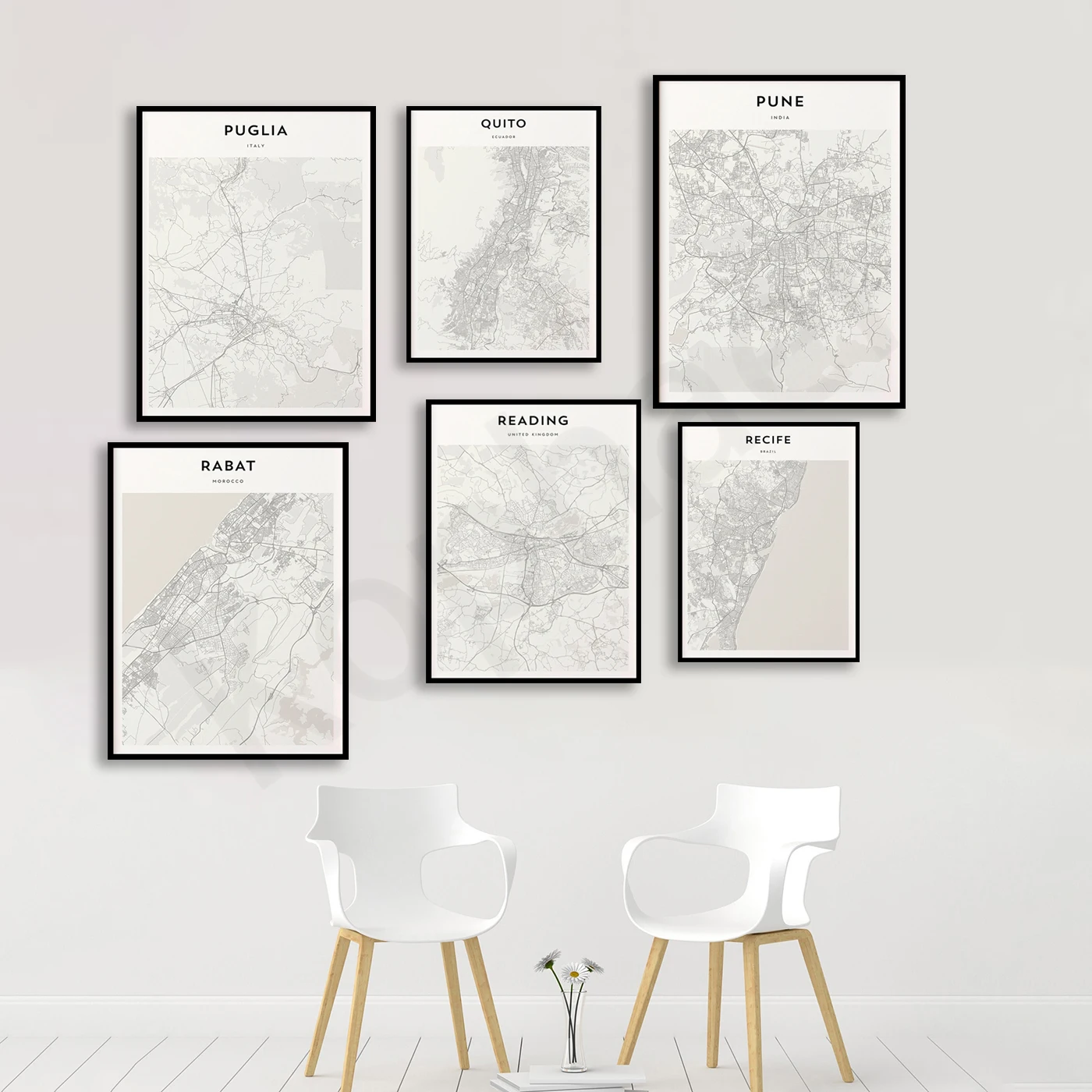 التردد. راروتونجا. كيتو. رباط. كوينستاون. كيبيك. بونتا ديل إستي. بوني. بوجليا. ملصق خريطة السفر في المدينة