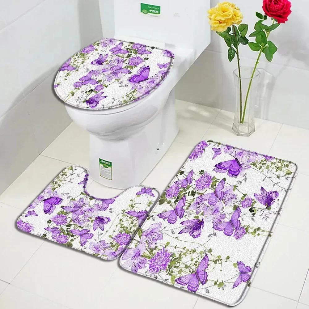 Purple Butterfly Floral Design Bathroom Non-silp Door Mat Suitable for Living Room Entrance Decorate Accessories Pad Bedroom Rug