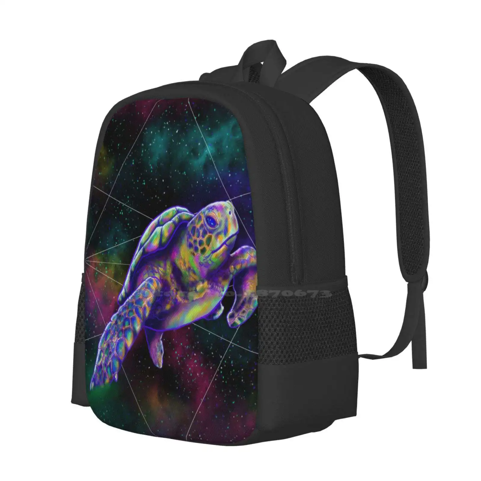 Geometric Space Surfing Turtle Hot Sale Backpack Fashion Bags Seaturtle Digitalillustration Turtleart Spaceart