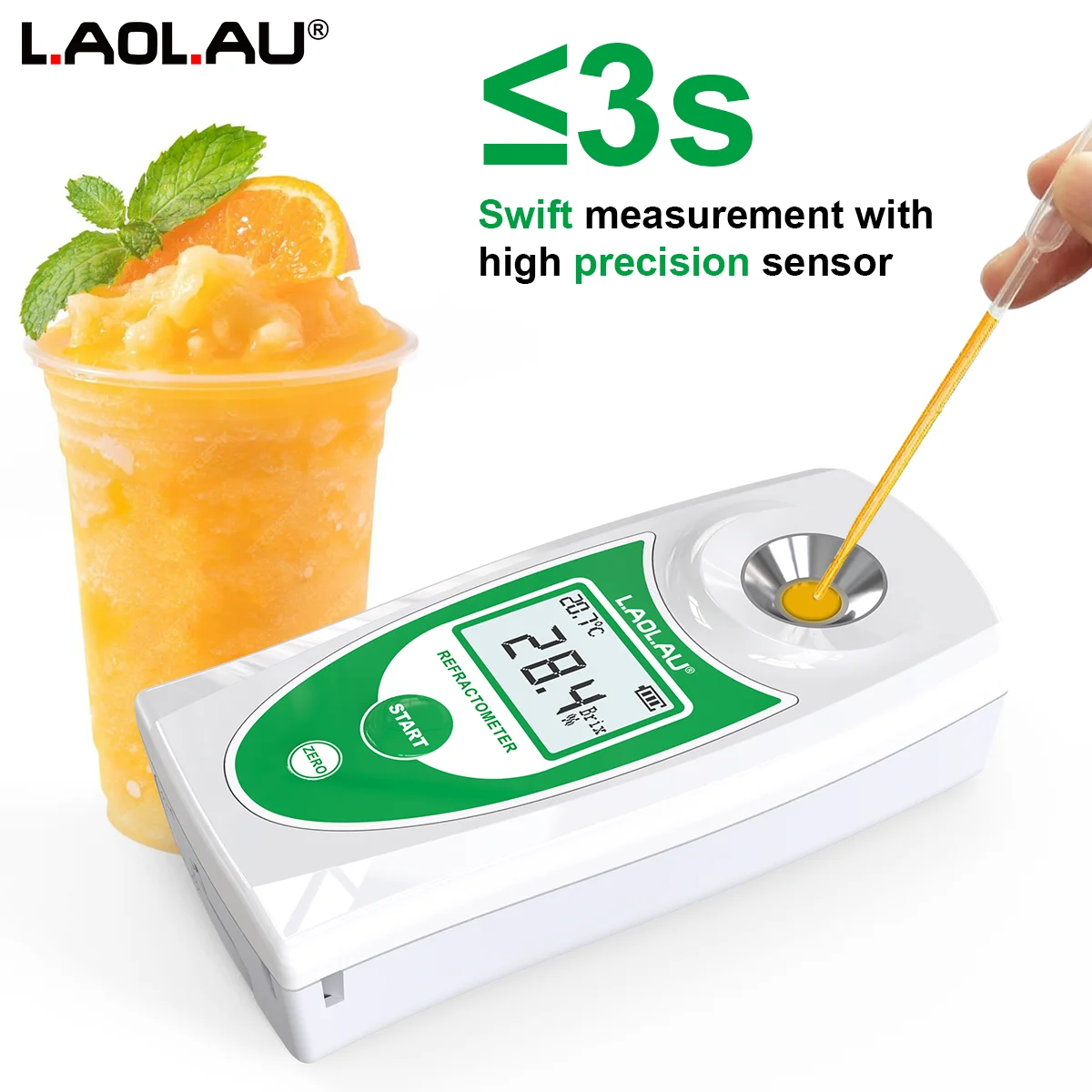 LAOLAU LA-8 Digital Refractometer 0-32% Brix Sugar Meter with LCD Display Temperature Compensation 3s Fast Test for Fruit Juice