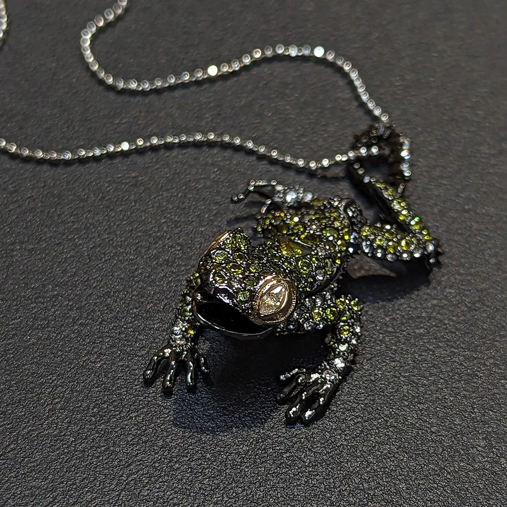 AB/ Frog Shape embedded Zircon design multi-layer long sweater chain women's jewelry necklace.