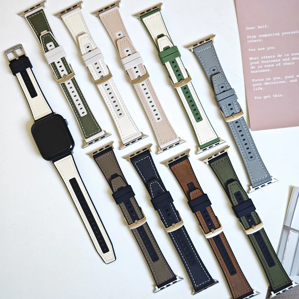 Suitable for Apple Watch 8 strap Apple Watch se/ultra/7th generation iwatch6 CONTRAST COLOR silica gel leather strap originality