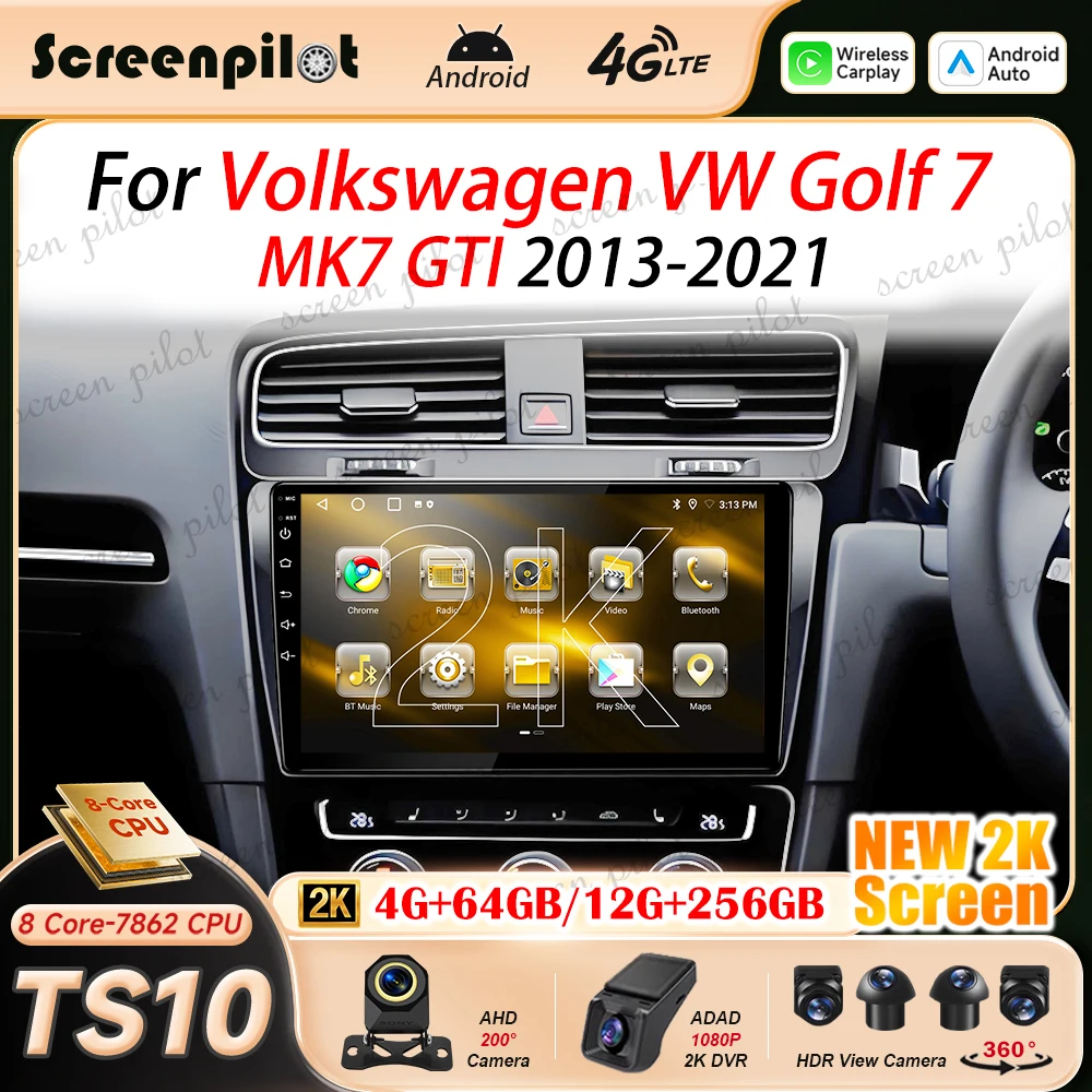 Android 16 Car Radio For Volkswagen VW Golf 7 MK7 GTI 2013-2021 2K QLED Multimedia Video Player Navigation GPS NO 2DIN 8 Core 5G