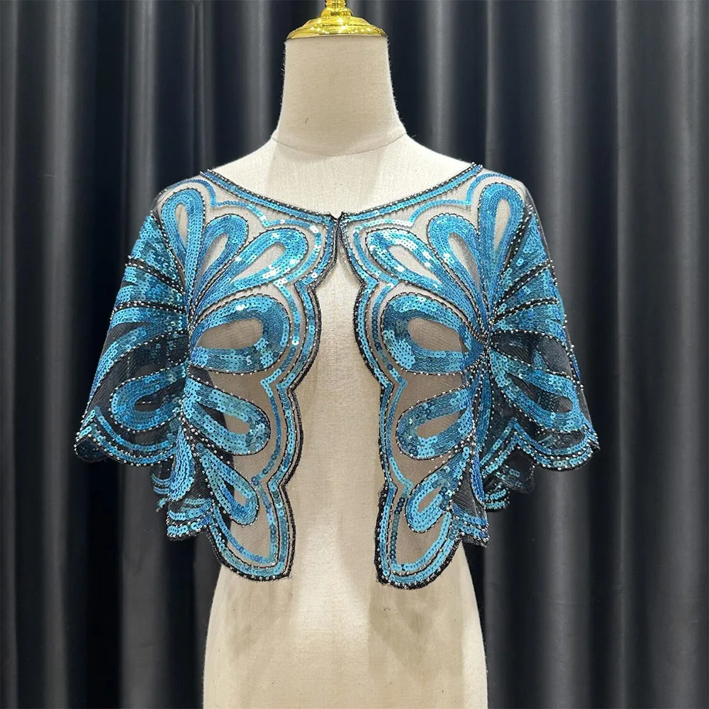 

Fashion 1920s Flapper Shawl Sequin Bead Breathable Mesh Shawl Beaded Floral Pattern Lightweight Party Shawl Wedding