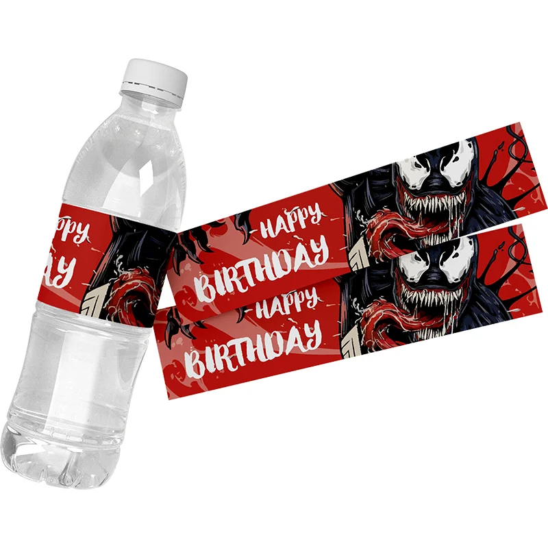 24pcs Venom theme Water Bottle Stickers self-adhesive Label Kids Baby Shower Birthday gift packing Sticker Decorations Supplies