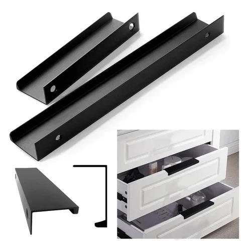 

Aluminum Alloy Black Hidden Cabinet Pulls Drawer Knobs Bedroom Furniture Handle Kitchen Cupboard Handles