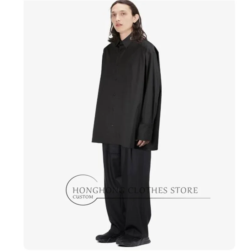 

【Customized】Black men's loose trousers - Large size straight-leg fringed deconstructed men's pants