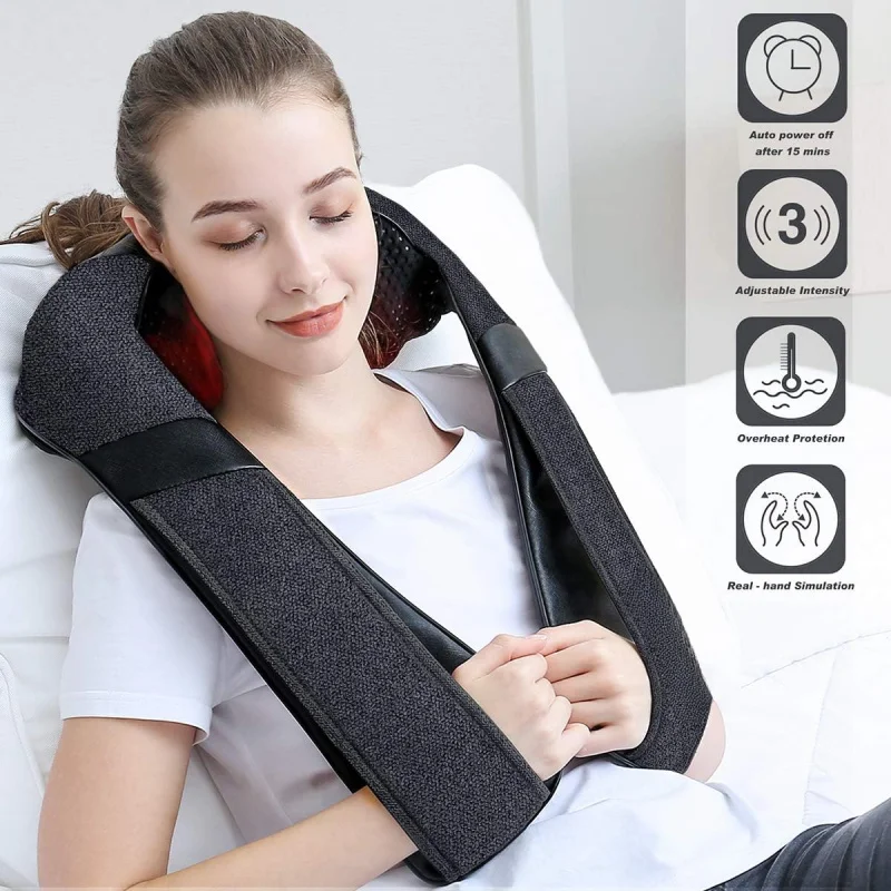 Neck Massager with Heat, Shiatsu Shoulder Massager, Electric Kneading Back Massager, Massage Pillow for Pain Relief Deep Tissue,