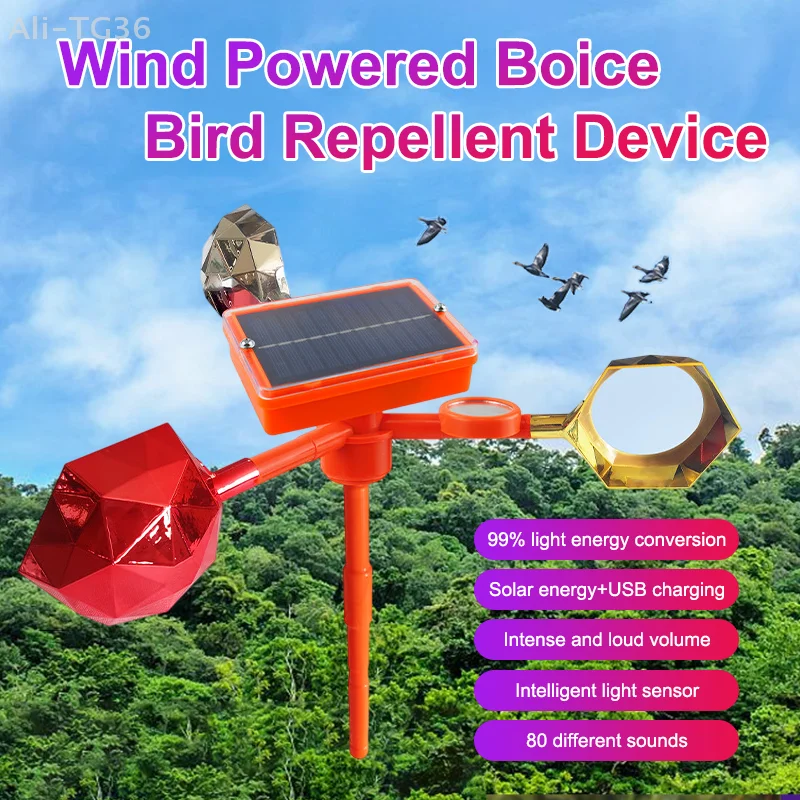 

Solar Powered Voice Bird Deterrent Device With 3 Pieces 360° Reflective Rotating Prisms Cups For Outdoor Garden Yard Scare Birds