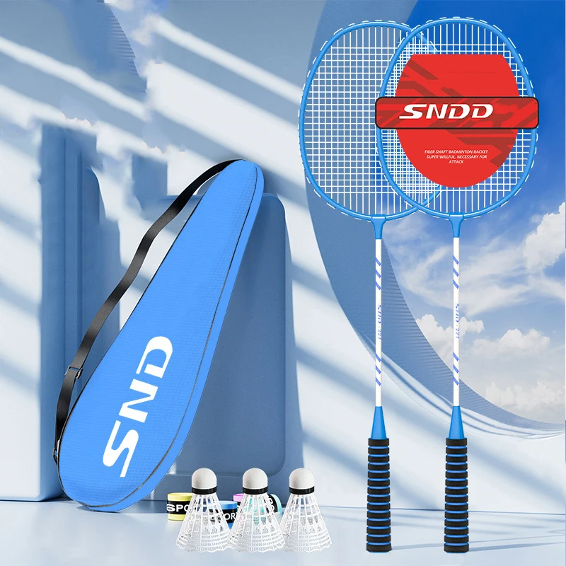 Double Racket Set For Adults Badminton Racket High Elasticity Foam Handle Professional Defensive Double Racket Set For Exercise