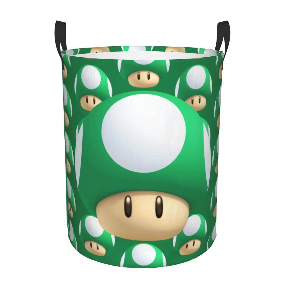 Custom Cartoon Marioed Super Mushroom Laundry Basket Collapsible Clothes Hamper for Nursery Kids Toys Storage Bag