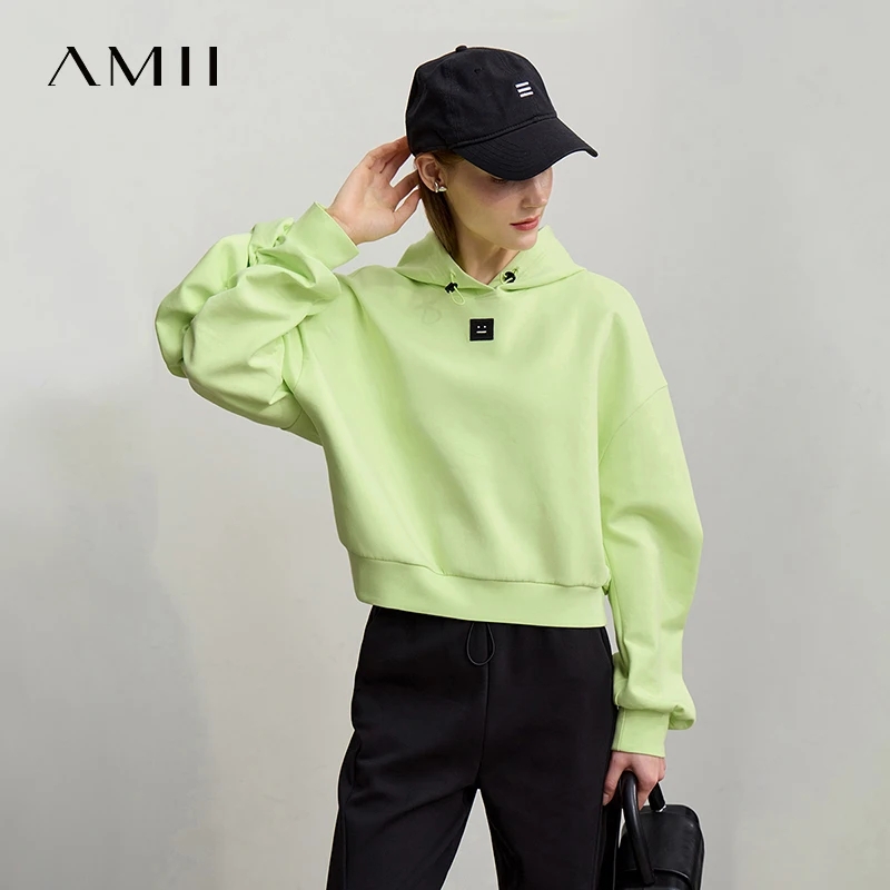 

Женская толстовка Amii 2026: Новинка Весны, Свитшот с капюшоном из двухслойной ткани, с вышивкой, плиссированный, с длинным рукавом, повседневный пуловер, топ 12641023