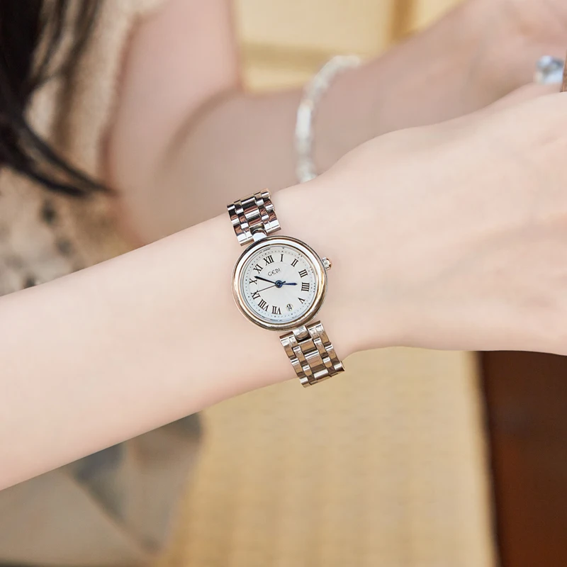 Light luxury high-end steel strap watch small and exquisite solid stainless steel watch ladies waterproof quartz watch