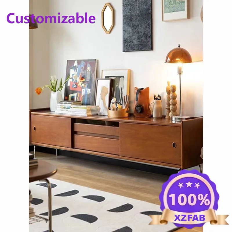 Factory Direct 2026 Retro TV cabinet Solid wood living room TVcabinet Coffeetable combination Modern medieval home floorcabinet