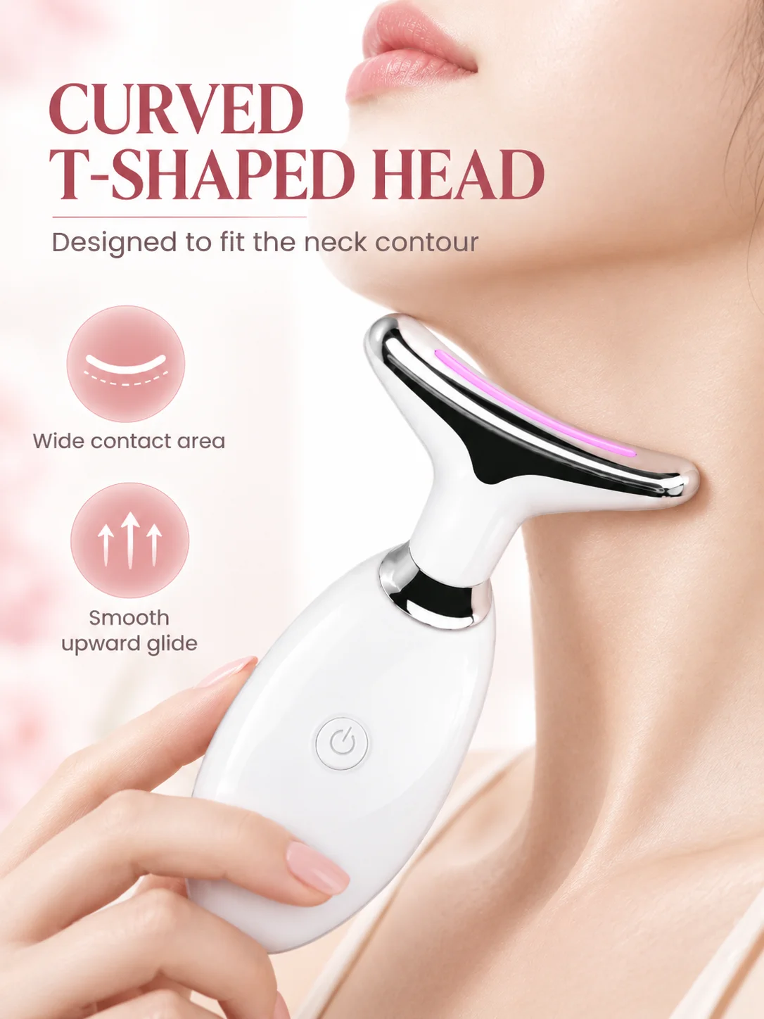 EMS Neck Massager Face Beauty Device T Shaped Neck Care Tool 3 Color Light Warm Care Ion Cleansing Rechargeable Skin Care