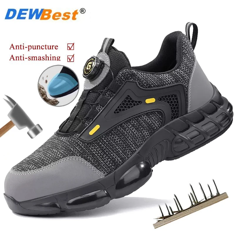

2025 new button shoes breathable men's shoes anti-puncture anti-smash lightweight comfortable steel head safety shoes