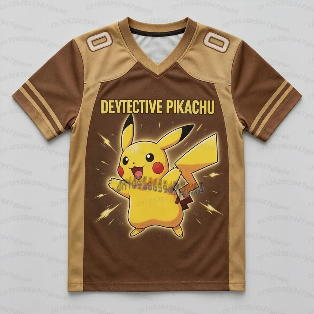 2026 Herren Anime Pokémon Pikachu Print Fußballtrikots Cartoon Kurzarm Sport T-Shirt Cosplay Tops Kinder Damen Herren T-Shirt – Detail 5