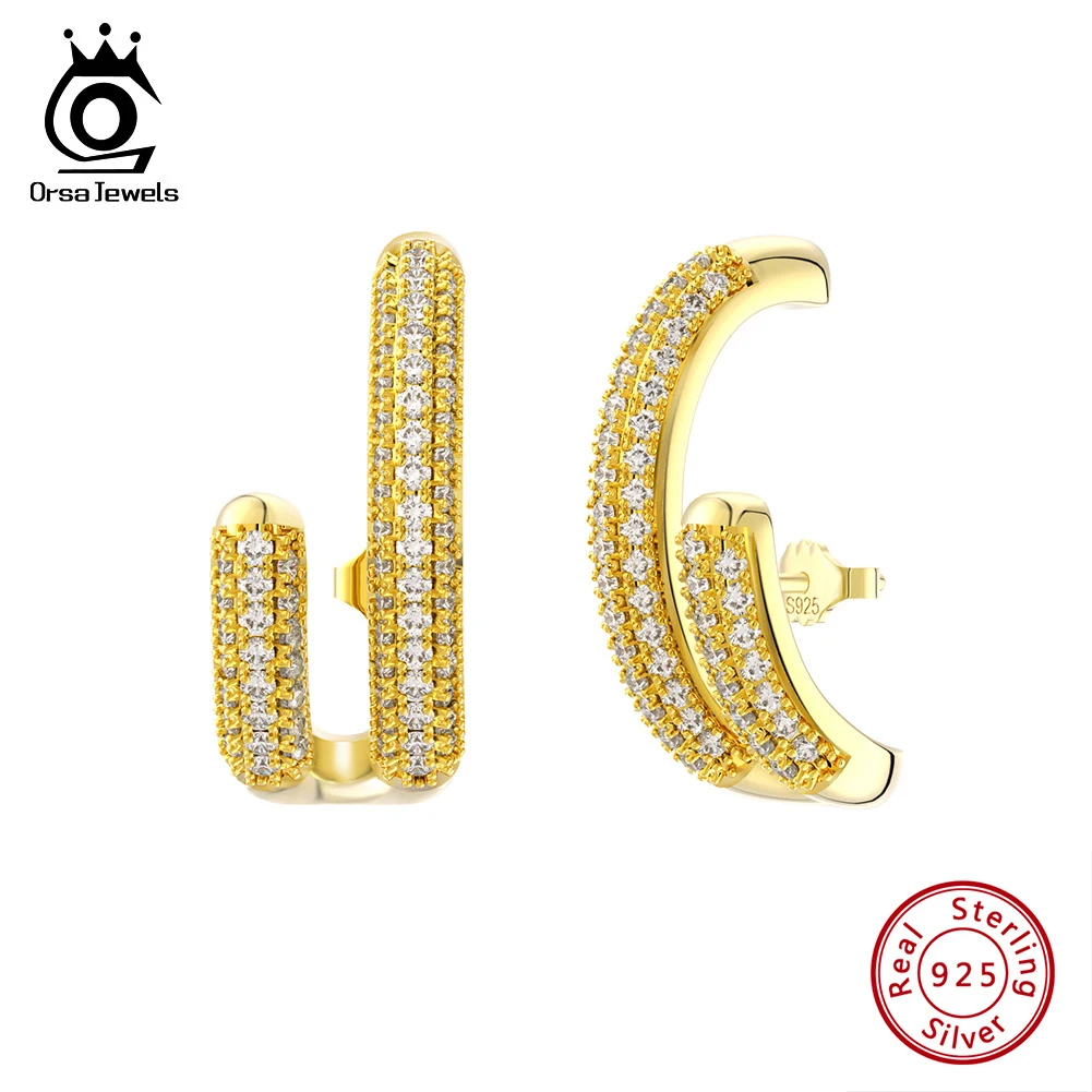 

ORSA JEWELS Luxury 925 Sterling Silver AAAA Zircon Earrings for Women Handmade Hoop Half Earring Anniversary Jewelry Gift SE391