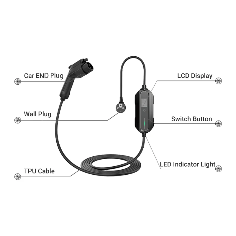 Langchi 32a 16a Ev Charger Level 2 Type 2 or Type 1 Plug with 5m Cable Electric Vehicle Car Charger Ev Portable Charger