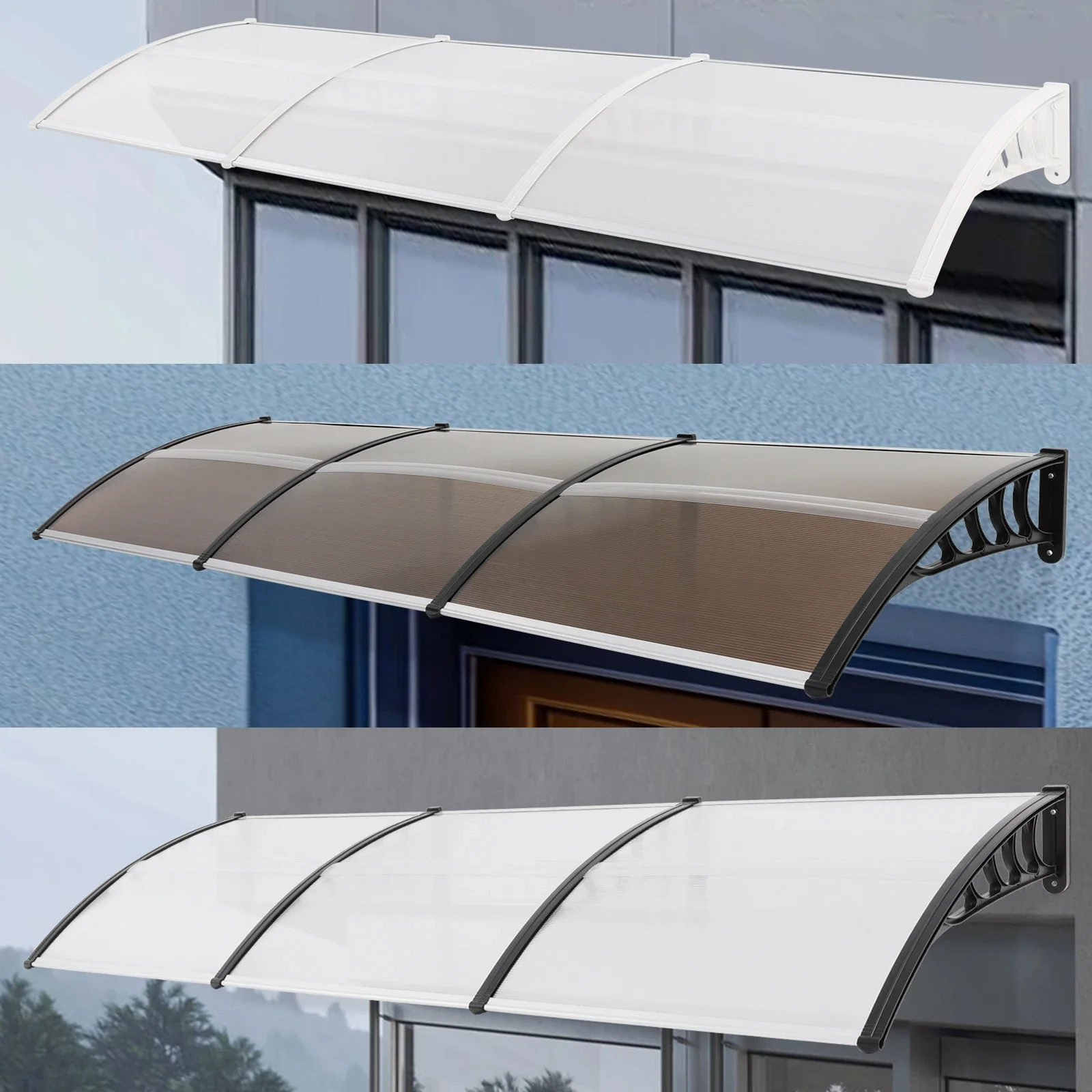 Bogenförmiges Vordach 90x300cm Wandmontiertes Rechteckiges Türvordach mit Schräger Oberfläche Fenstermarkise Minimalistische Balkonabdeckung – Detail 1