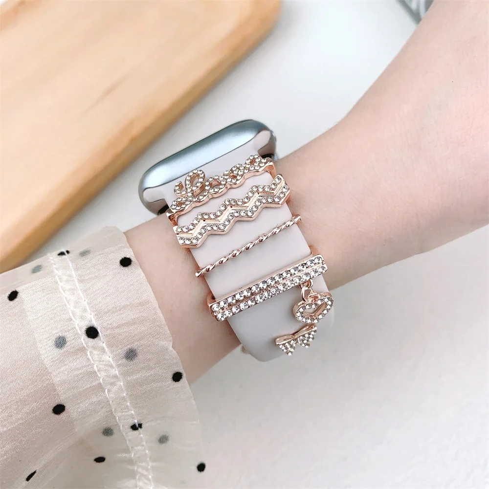 Decoration Ring For Apple watch band series 10 8 7 6 5 se 9 Diamond Jewelry Charms Cuff for Samsung/Huawei 20mm 22mm watch strap