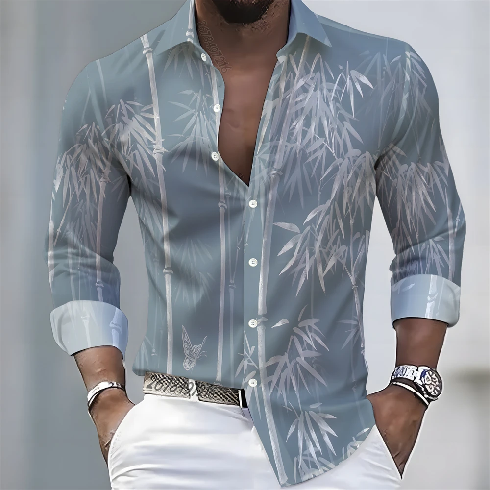 2026 Spring/Autumn New Arrival: Men's Long-Sleeve Printed Shirt  Modern Chinese-Style Slim-Fit Turn-Down Collar Shirt | Casual