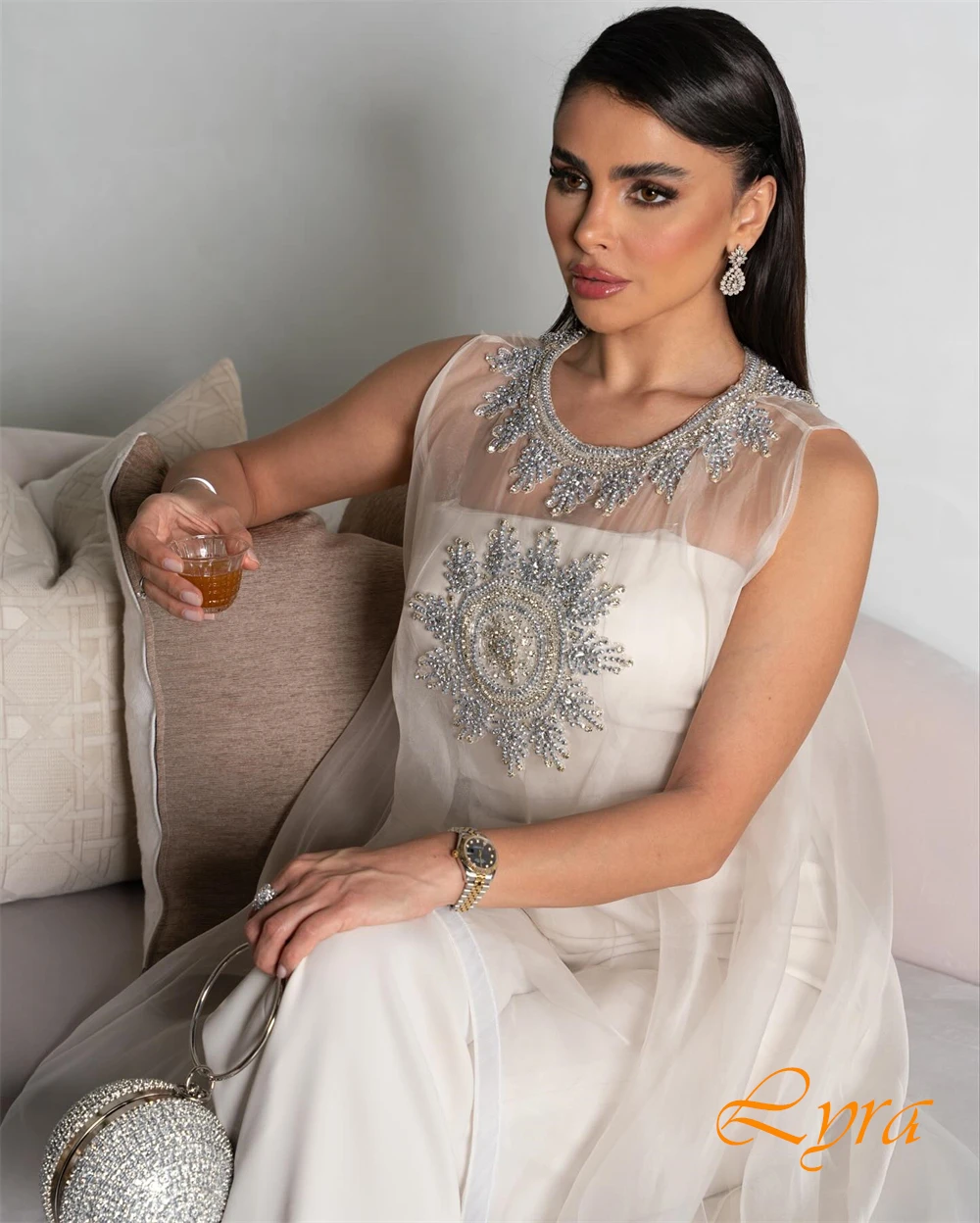 تخصيص س الرقبة الأورجانزا ألف خط مساء اللباس رائعة الديكور شال فساتين حفلة موسيقية عالية الجودة فساتين المناسبات الخاصة