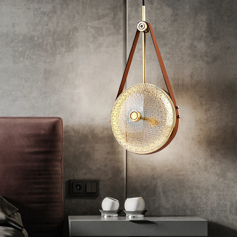 

Modern Glass Pendant Light Minimalist Round Brass Hanging Lamp for Bedroom Bedside Dining Room Bar Counter Indoor Lighting