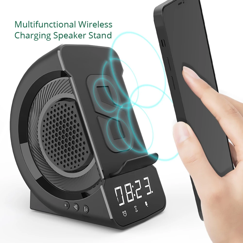 Wireless Charger Stand Bluetooth Audio Clock for iPhone 13 12/Galaxy Z Fast Wireless Charger Universal Smartphone(Grey)