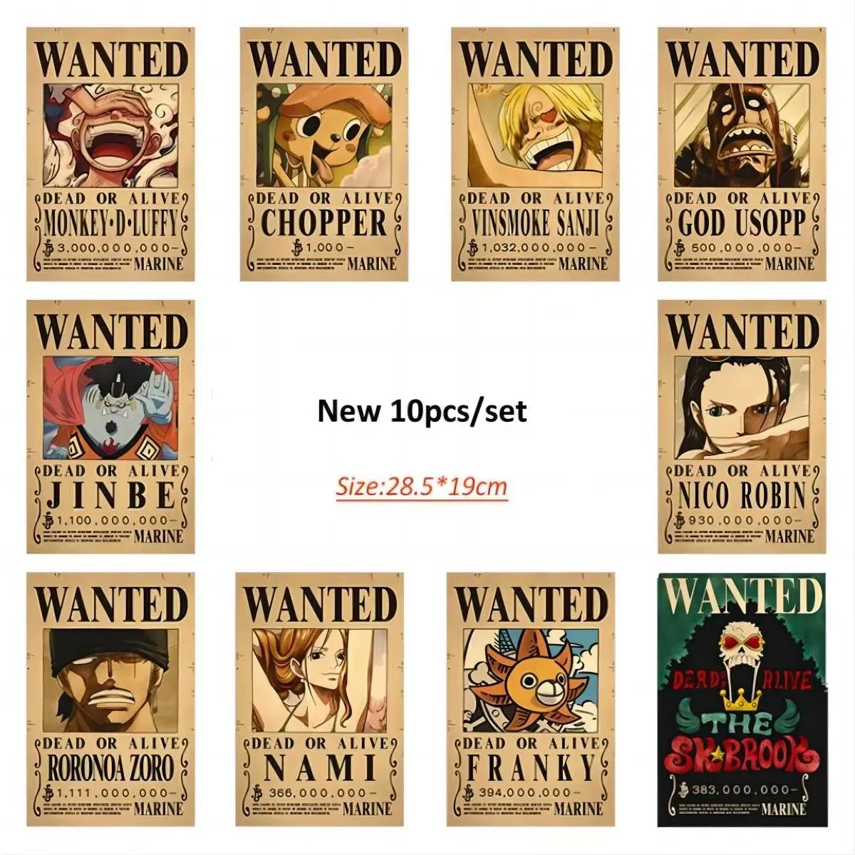 Juego de Pósters Vintage de Anime One Piece de 28.5 x 19 cm con Diseño de Luffy, Decoración de Pared para Habitación, Pintura de Zoro, Adhesivos, Juguetes, Regalo