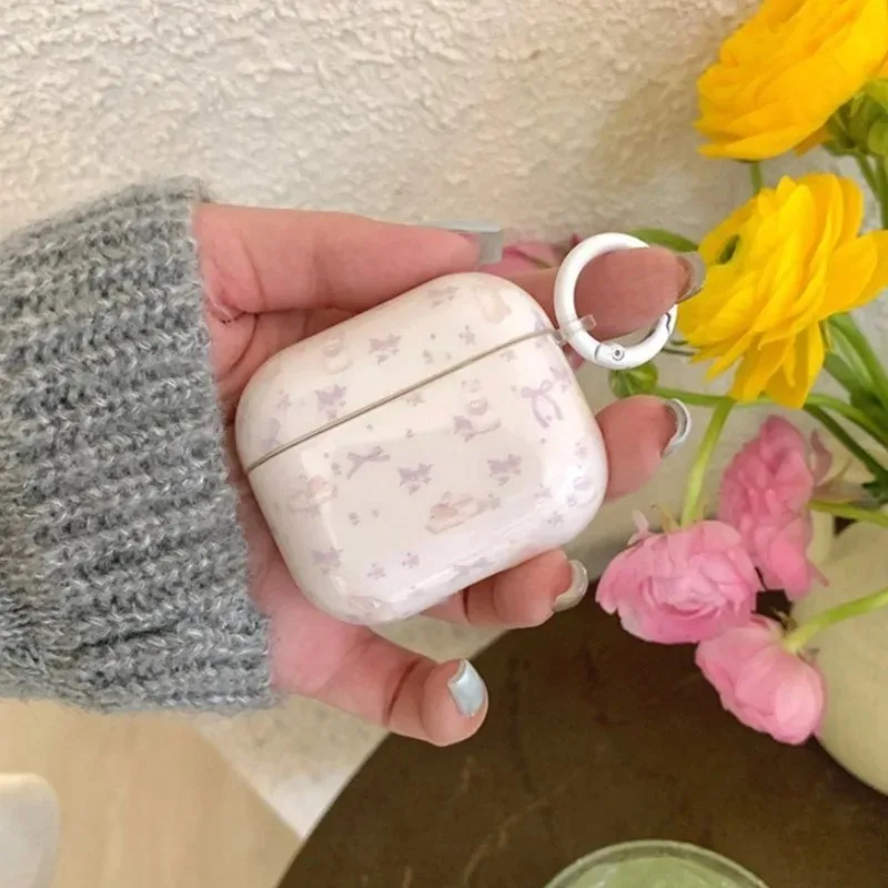 

Lovely Bunny Ribbon Case For AirPods 4 1 2 3 Cover For AirPods Pro2 Shockproof Protective Bluetooth Earphone Cover with Hook