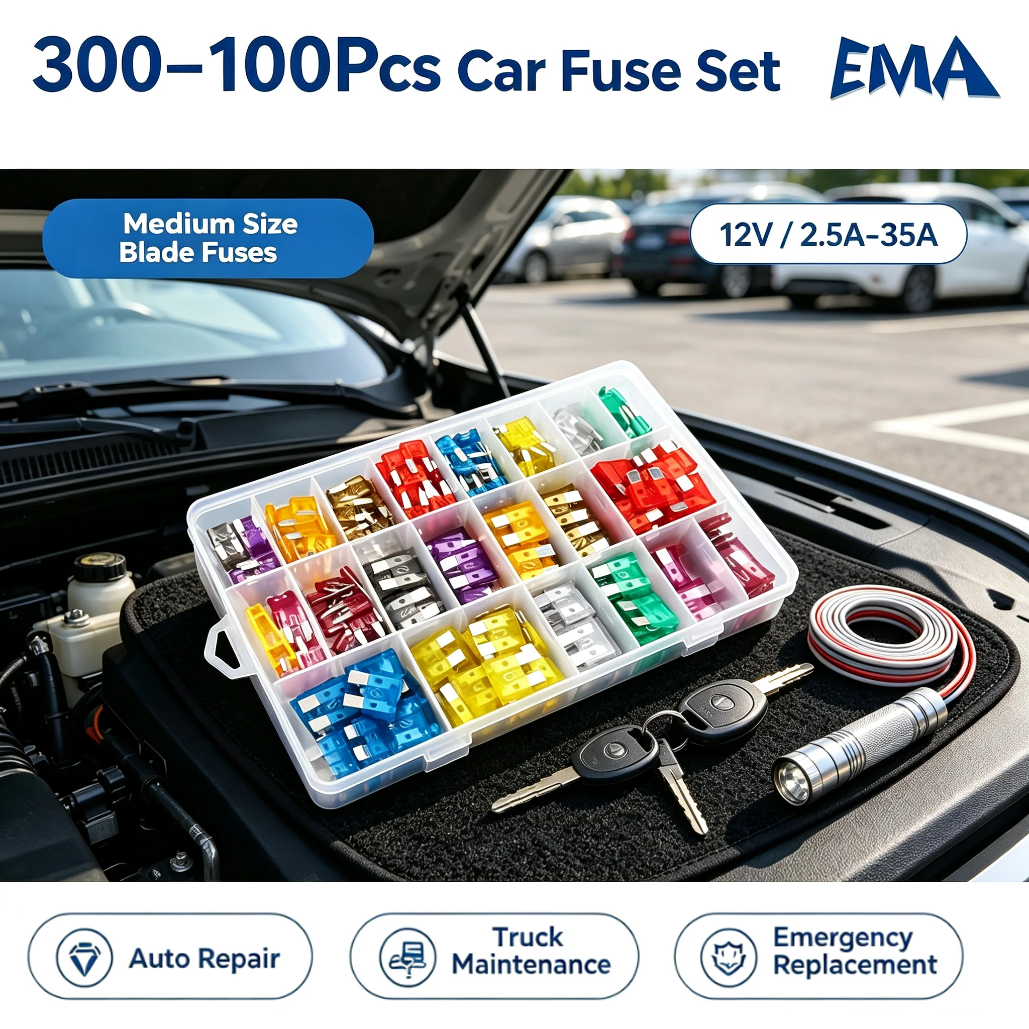 Automotive Blade Fuse Assortment Kit Car Truck Fuses 2A-40A Amp With Fuse Puller Auto Circuit Replacement Repair Accessory 300Pc