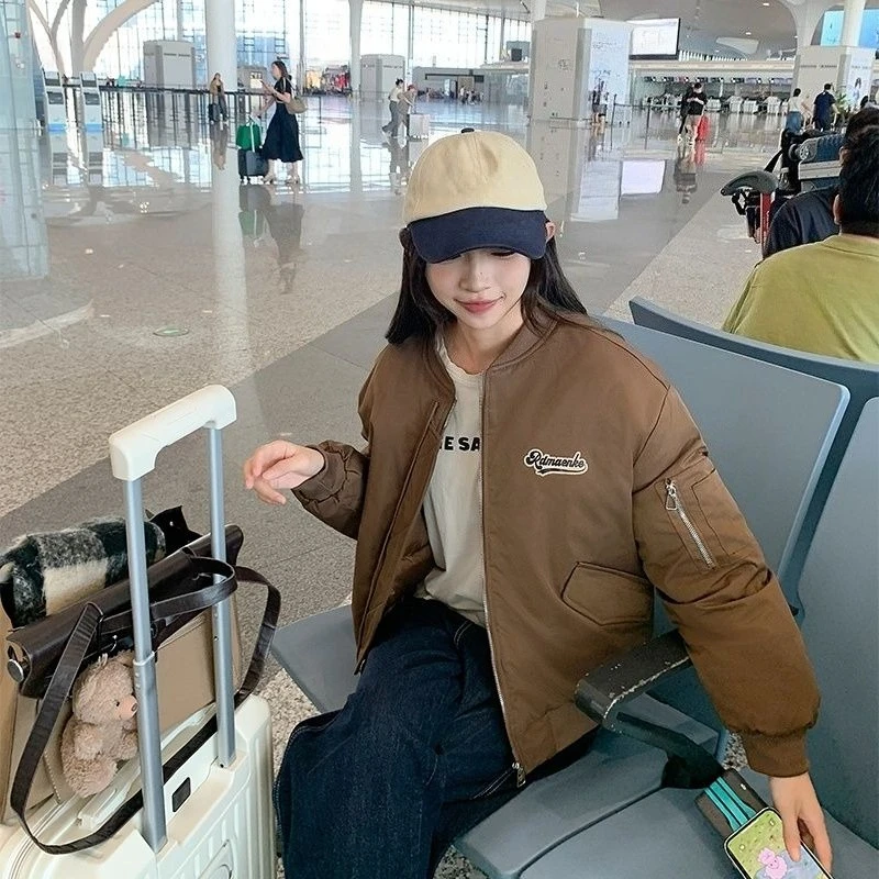 

​Clearance Winter Jacket Men Women Baseball Coat Thickened Padded Coat American Style Short Sleeve Outerwear​