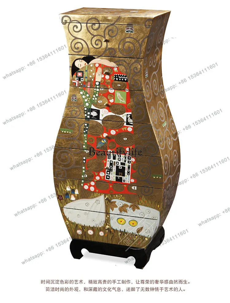 

AA European neoclassical painted romantic couple wedding room festive gold foil seven chest locker