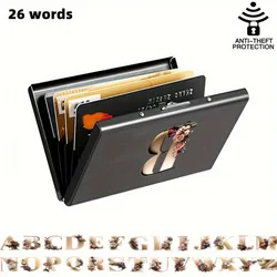 1pc 26 Letters Print 6 card slots RFID Blocking Credit Card Holder, Stainless Steel Business Card Holder