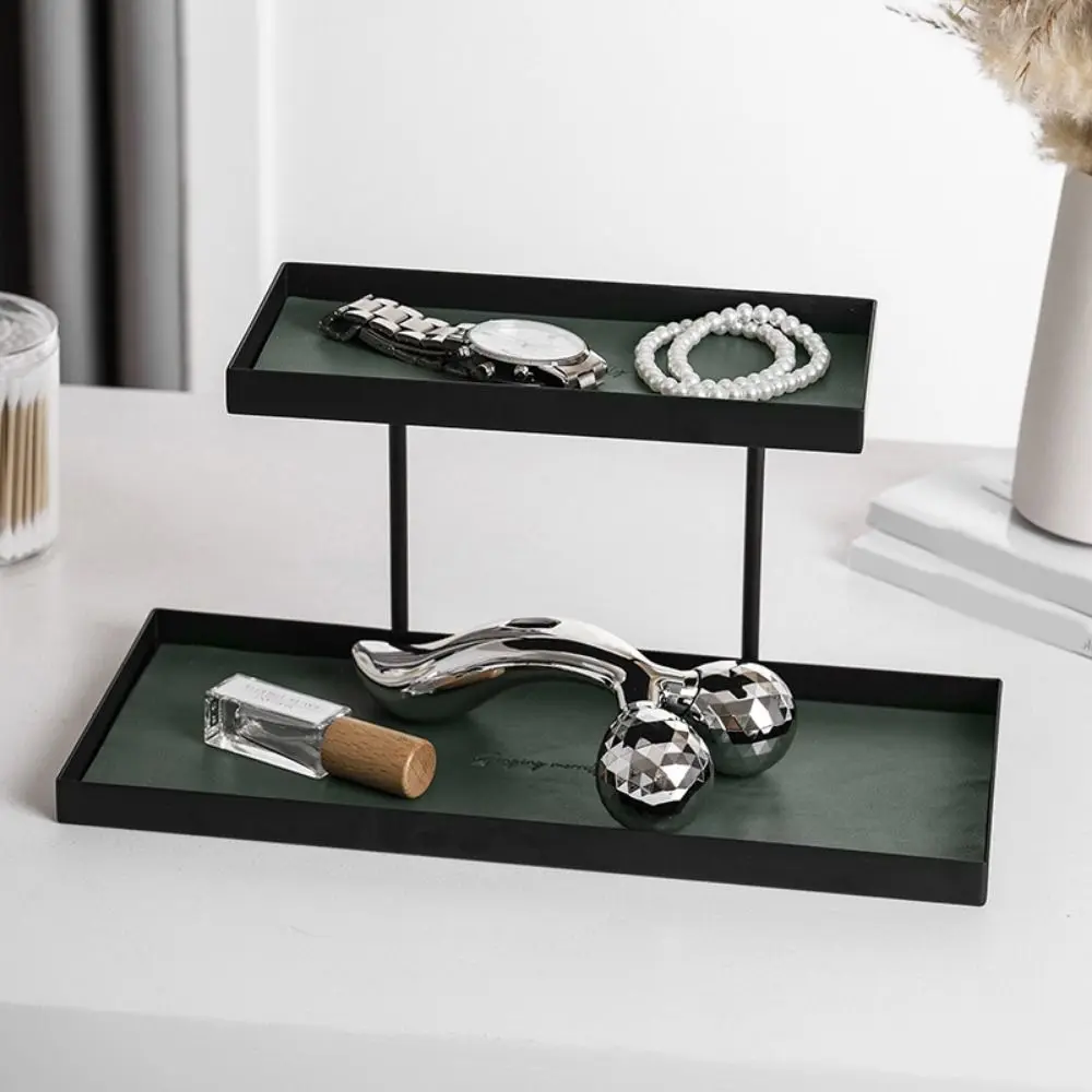 

Iron Double Layer Vanity Tray Large Capacity Rectangular Jewelry Key Holder Space Saving Decorative Dresser Tray Bathroom