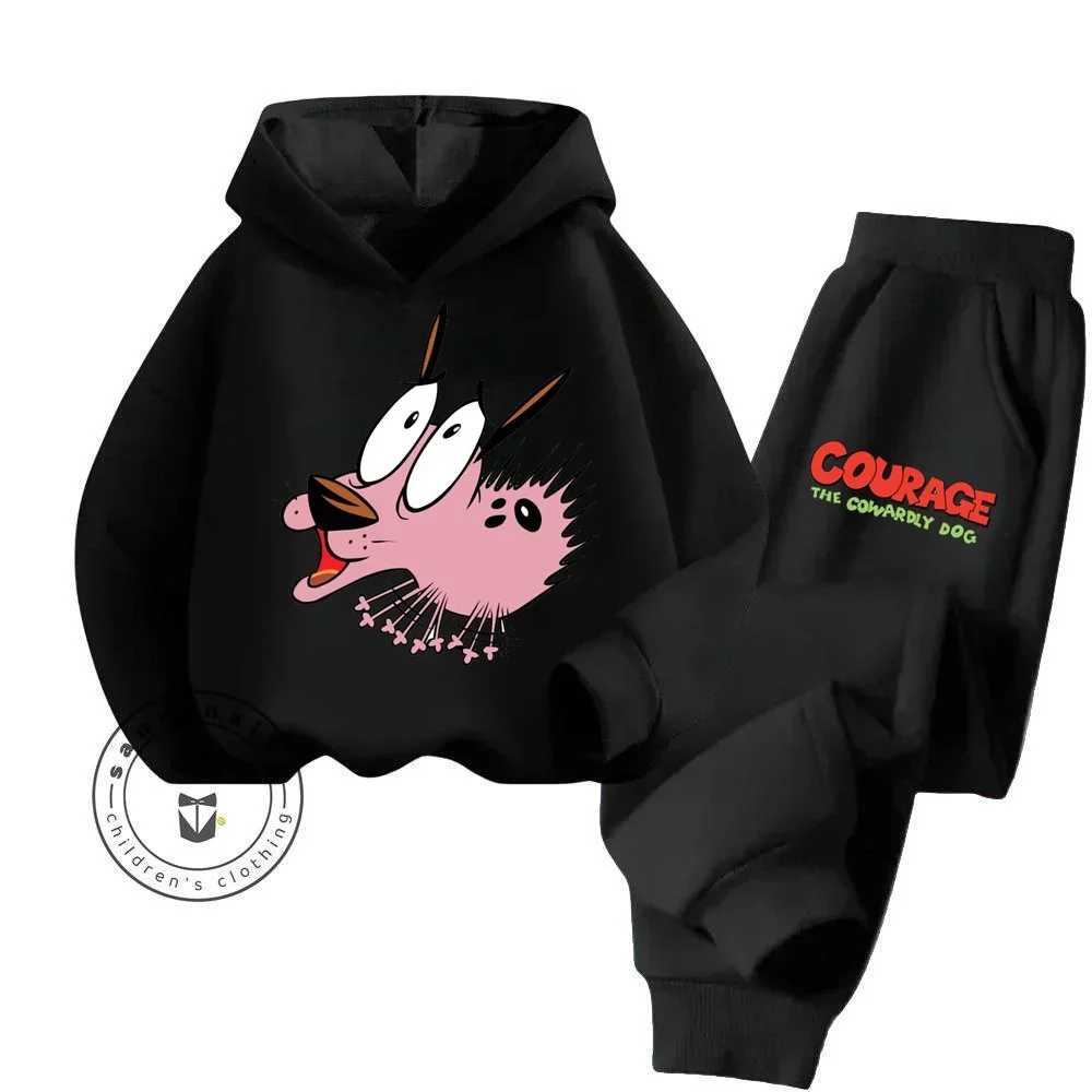 2024 Cartoon Courage the Cowardly Dog Children\'s Stylish Outfits Featuring Iconic Cartoon Art Design Boy Girl Kid Hoodie Sets