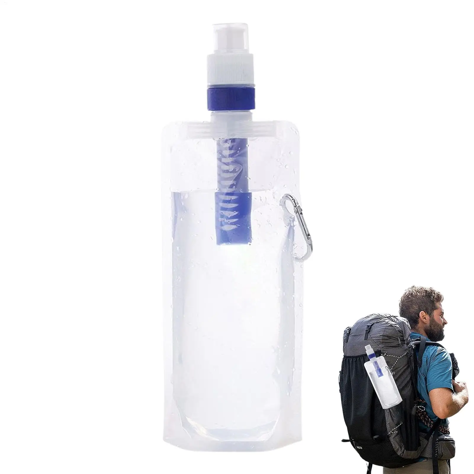 1000ml Foldable Filtered Water Bottle Filter Straw Reusable Squeeze  Water Bag With Filter Leak Proof for Outdoor Backpacking