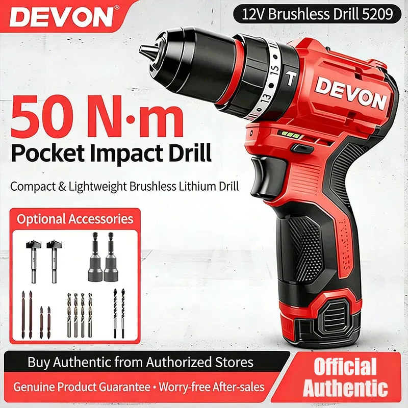 

Devon Brushless Lithium Drill 50 Nm Impact Drill Electric Hand Drill Household Pocket Drill Charging Hand Drill 5209