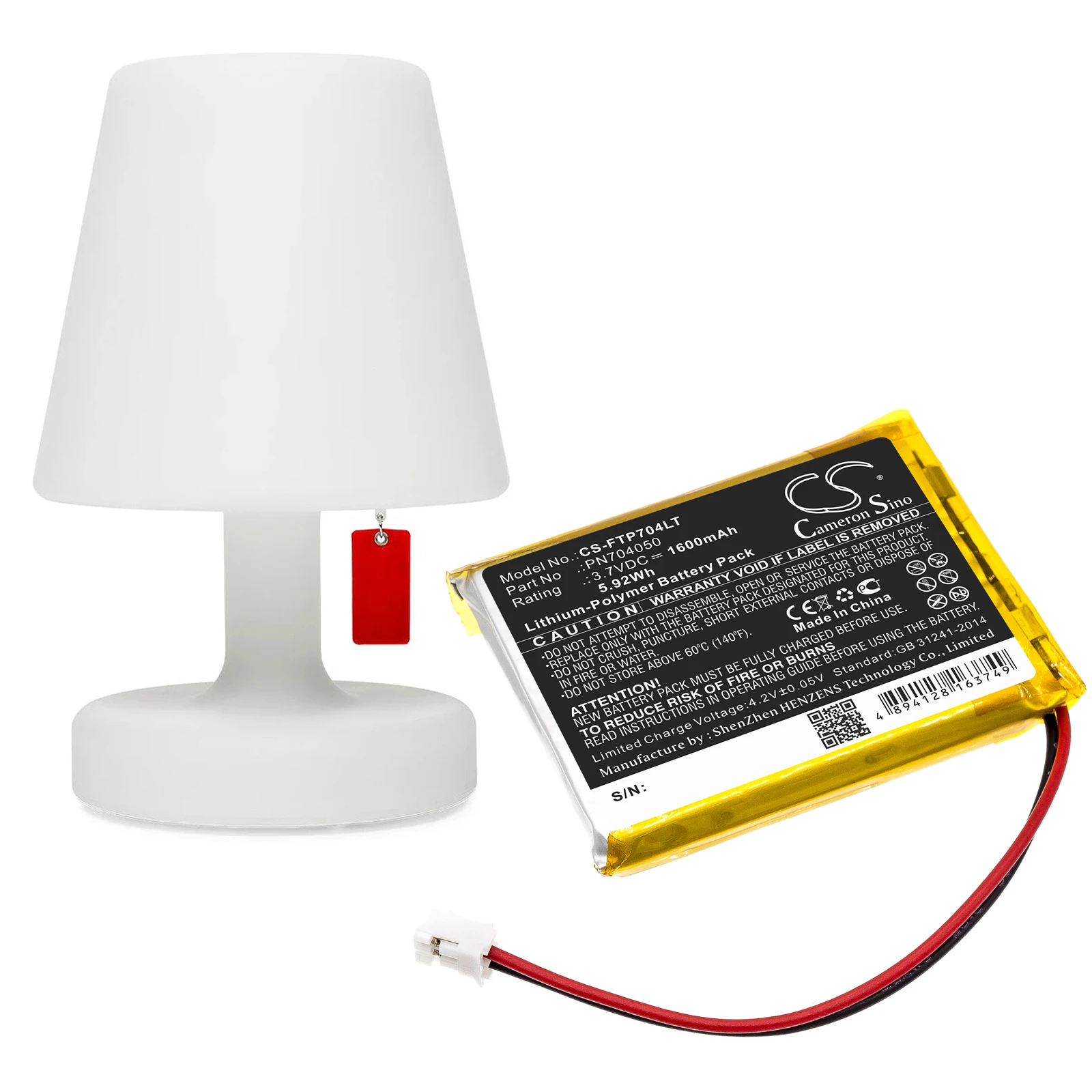 

Cameron Sino 3.7V 1600mAh LED Light Battery PN704050 for Fatboy Edison the Petit, LED Table Lamp Edison