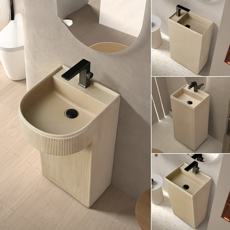 

Column basin integrated floor-standing stone creative art vertical sink