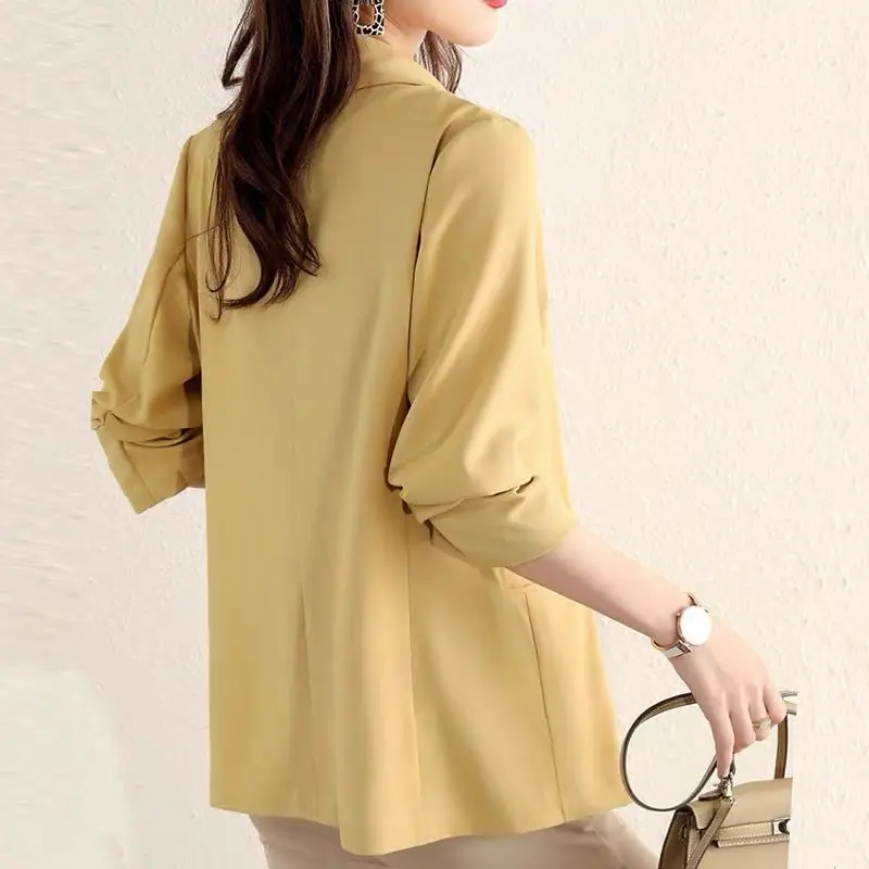 Spring Summer Thin Blazers Solid Color Button Pockets Elegant Fashion Office Lady Business Casual Notched Women's Clothing 2023