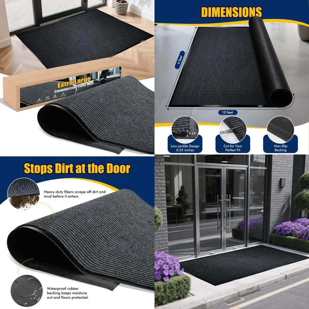 

Большой сверхпрочный входной коврик — 4 x 10 футов, для использования на открытом воздухе/в помещении, с резиновыми краями, водонепроницаемый, низкопрофильный, простой в обслуживании