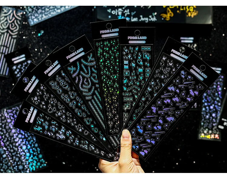 12 Sheets Waterproof Glittering Laser Stars Dot Decorative Stickers for Scrapbooking DIY Photo Card Decoration Collage